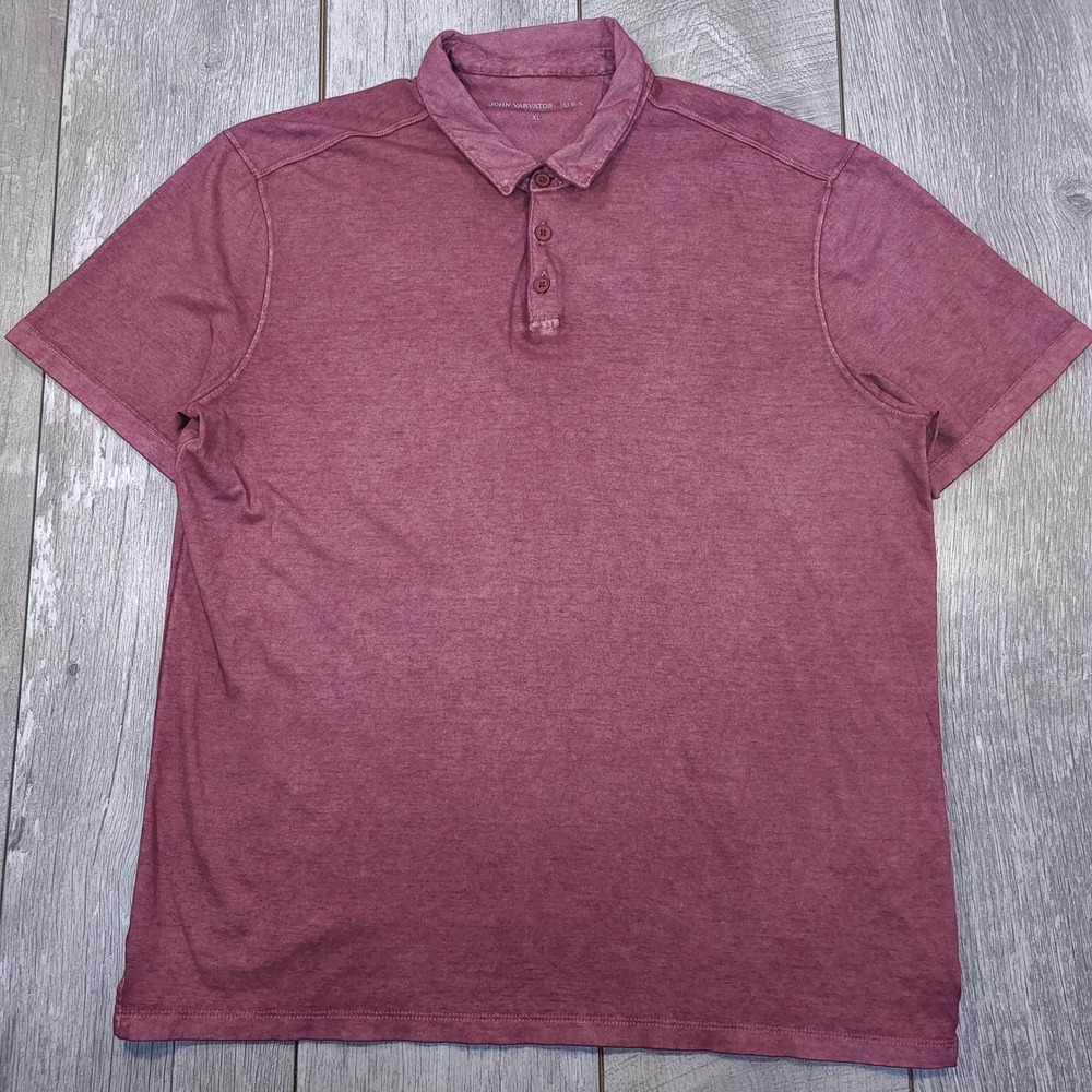 John Varvatos Polo Shirt Mens XL Burgundy Red Garment Dyed Cotton Top